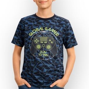 Global Gamer Graphic T-Shirt | Play to Win Video Game Controller Tee XL (1186)